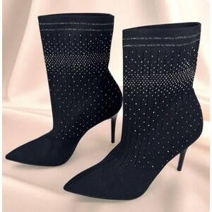 Jessica Simpson Lytona Sock Bootie Women Size 9 Black Rhinestone Stiletto Heel